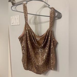 Anthropologie Cowl-Neck Gold Sequin Tank